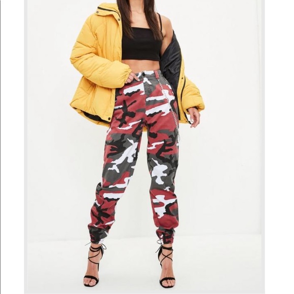 Missguided Pants - Red camo pants with chain